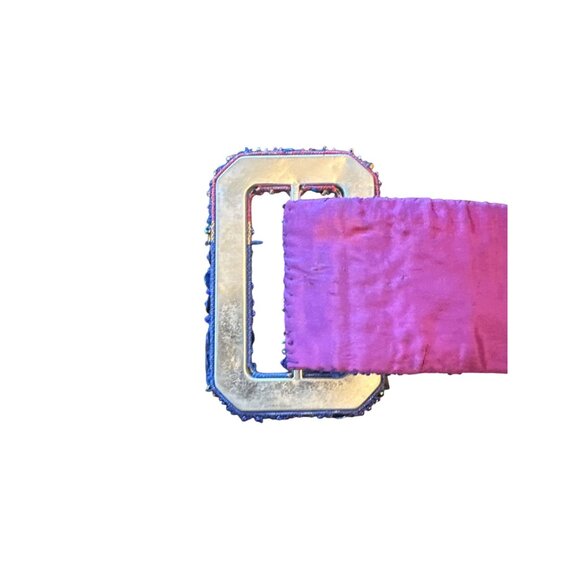 Handmade Beaded Fabric Belt With Intricate Geometric Patterns & Embellished Buck - Picture 3 of 4